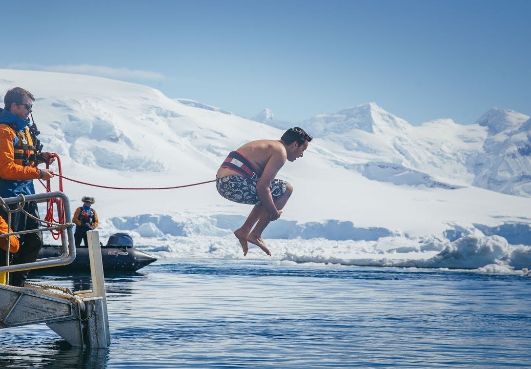 Guests enjoying the exhilirating polar plunge on a Quark Expedition