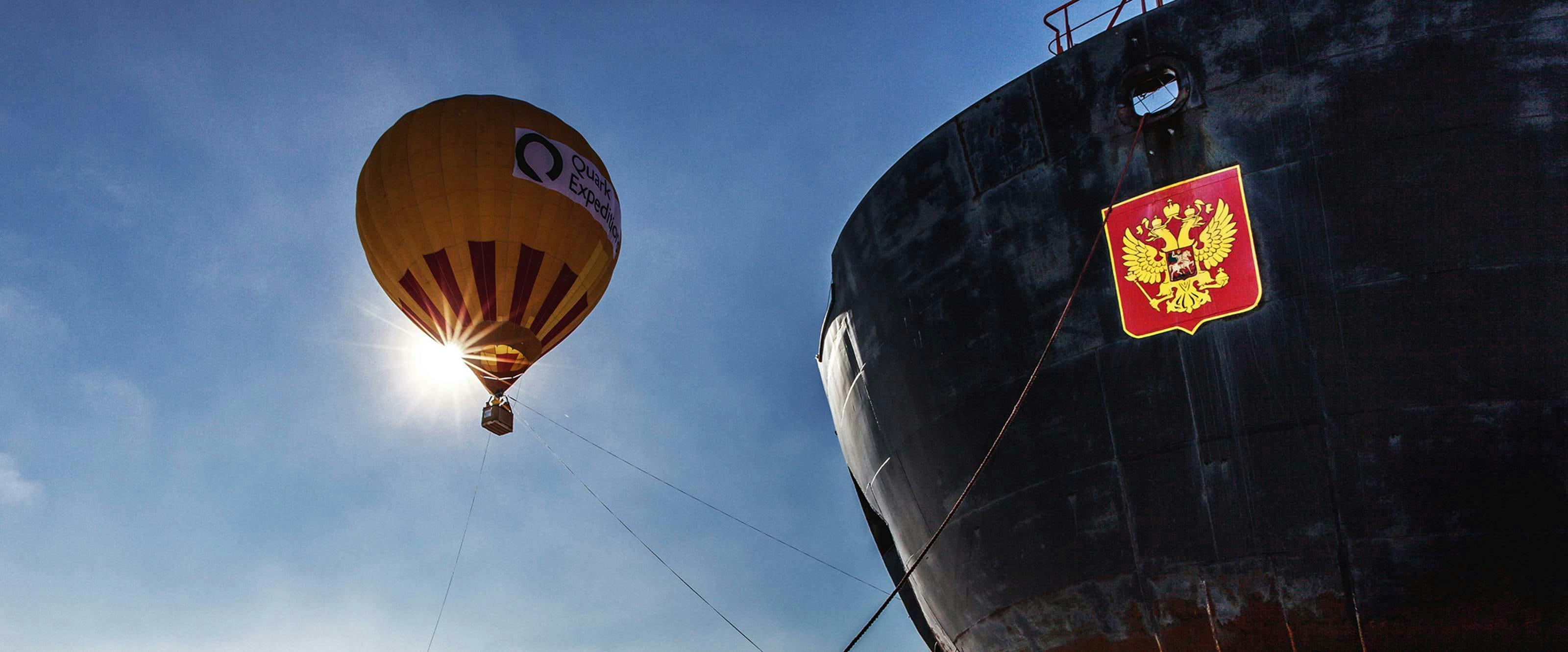 When weather permits, Quark takes you up for a breathtaking bird's eye view of 90° North in a hot-air balloon.